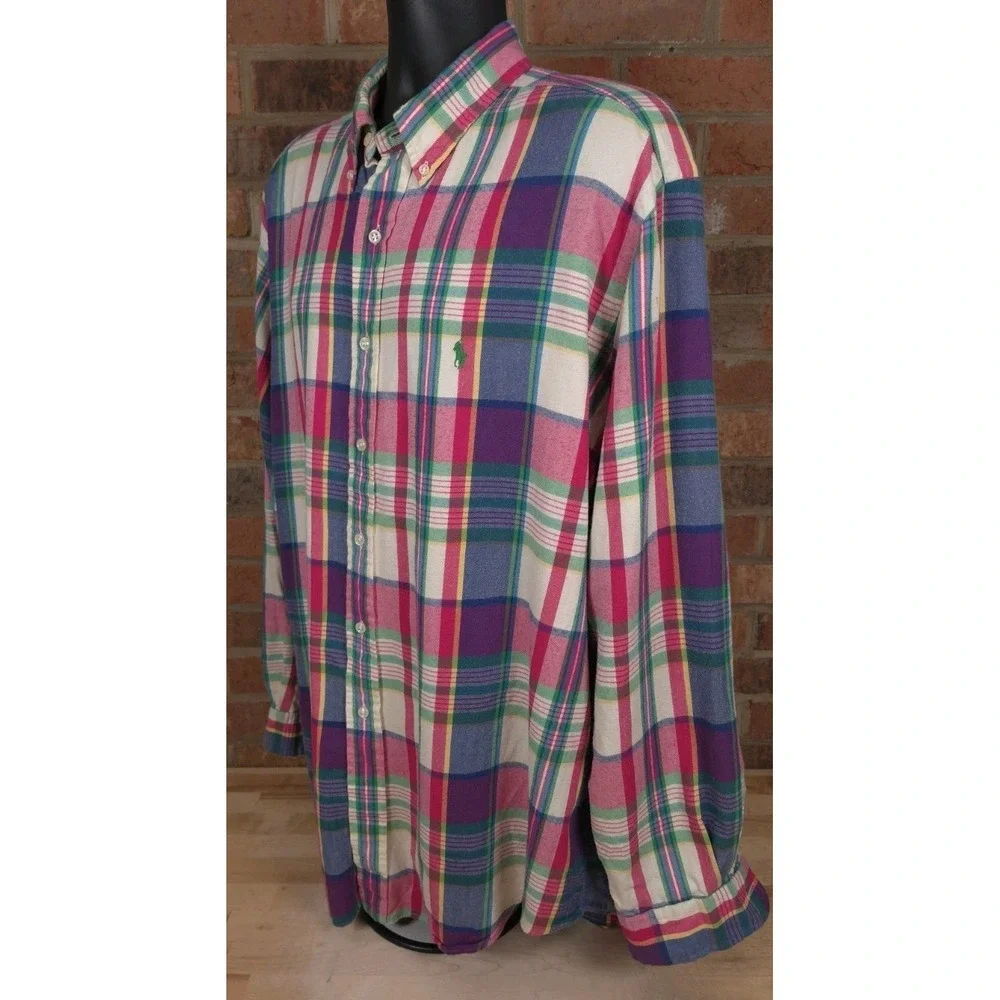 Polo Ralph Lauren Performance Shirt XL Long Sleeve Classic Fit Pink Blue Plaid